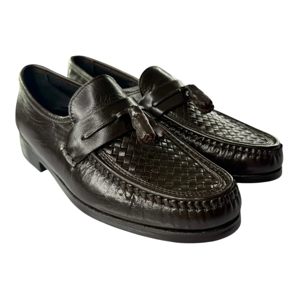 Stafford Corey II Brown Woven Tassel Loafers Men's Size 8D Leather Dress Shoes